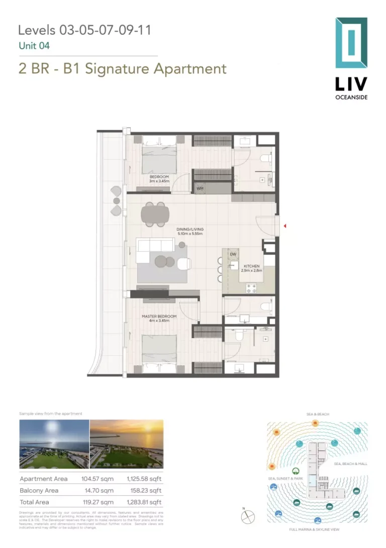 LIV Oceanside floor plan 2 BR · 1283 sqft