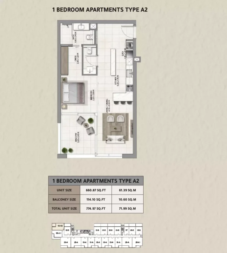 161 Jumeirah Lane floor plan 1-спальн. · 774 sqft