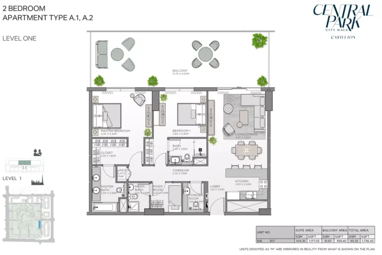 Castleton at Central Park floor plan 2 BR · 1736 sqft