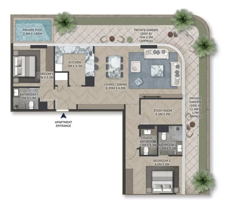 PG Maison floor plan 2 BR · 1748 sqft