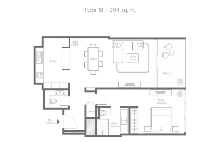 Banyan Tree Residences floor plan 1-спальн. · 904 sqft