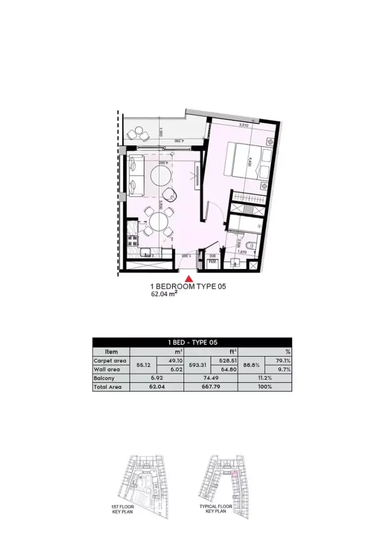 Azizi Arian floor plan 1 BR · 667 sqft
