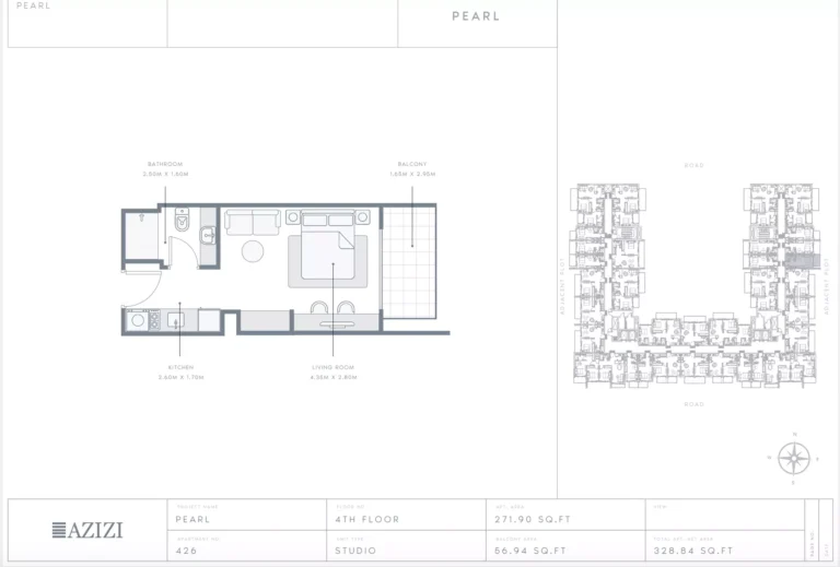 Azizi Pearl floor plan Студия · 328 sqft