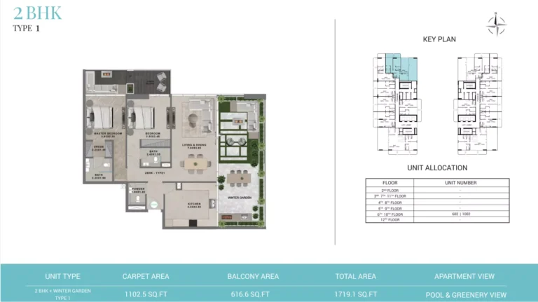 Reef 999 floor plan 2-спальн. · 1719 sqft