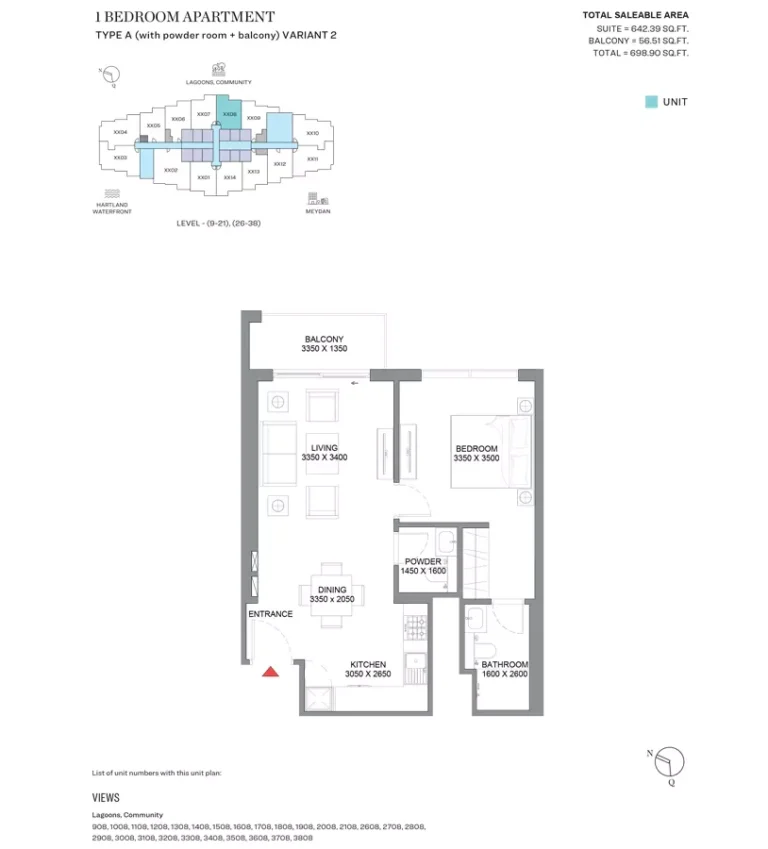 360 Riverside Crescent floor plan 1 BR · 698 sqft