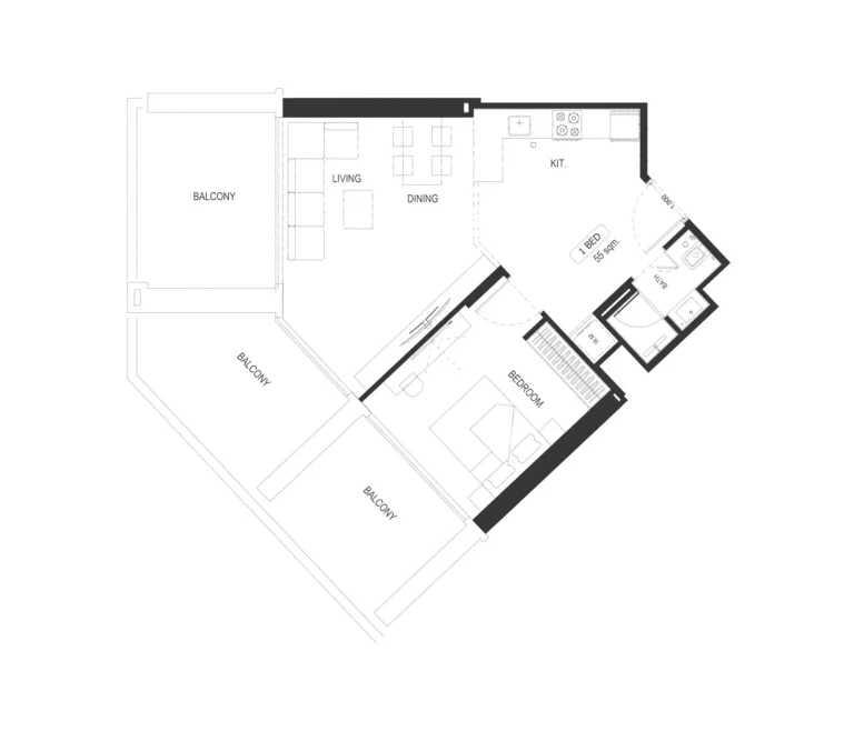 Binghatti Elite floor plan 1-спальн. · 901 sqft
