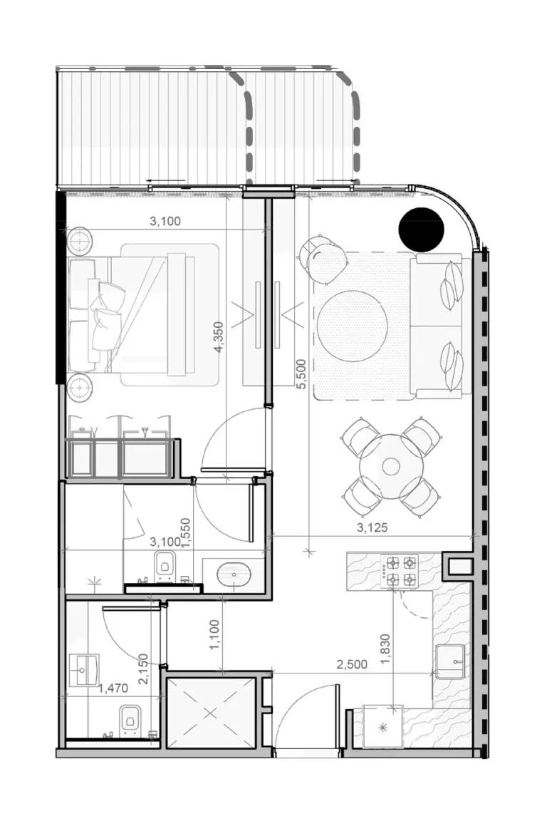 Azizi Ruby floor plan 1-спальн. · 696 sqft