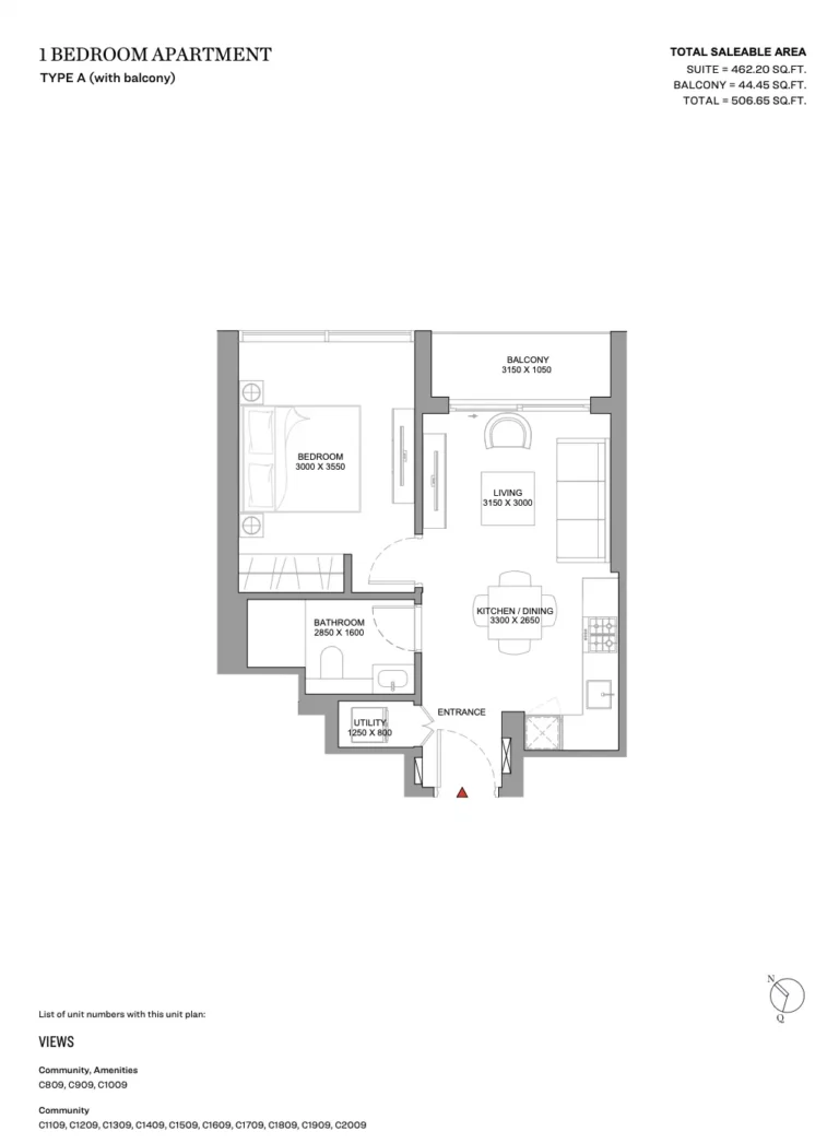 Skyvue Spectra floor plan 1 BR · 507 sqft