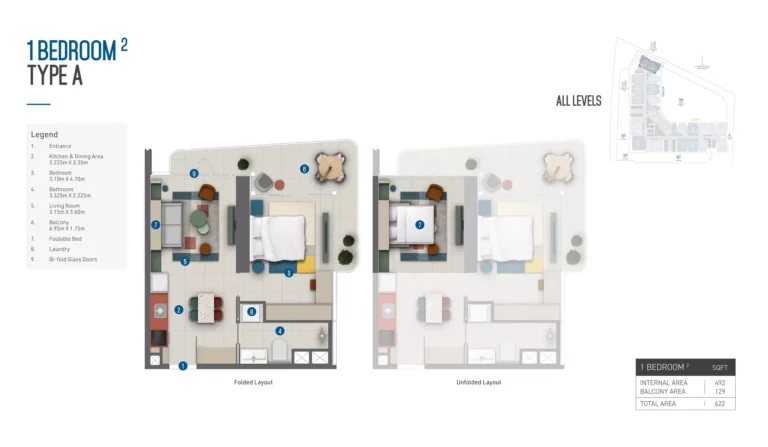 Rove Home Marasi Drive floor plan 1-спальн. · 622 кв. фут