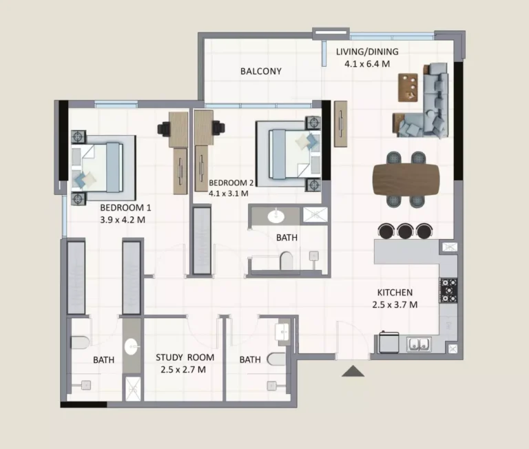 Riviera Chalet floor plan 2 BR · 1429 sqft