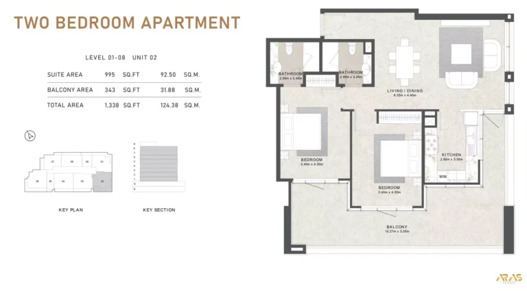 Aras Heights floor plan 2 BR · 1338 sqft
