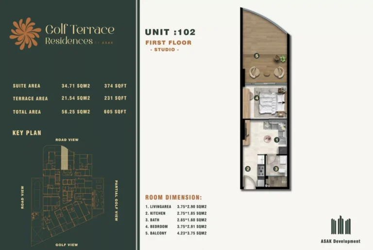 Golf Terrace Residences floor plan Studio · 605 sqft