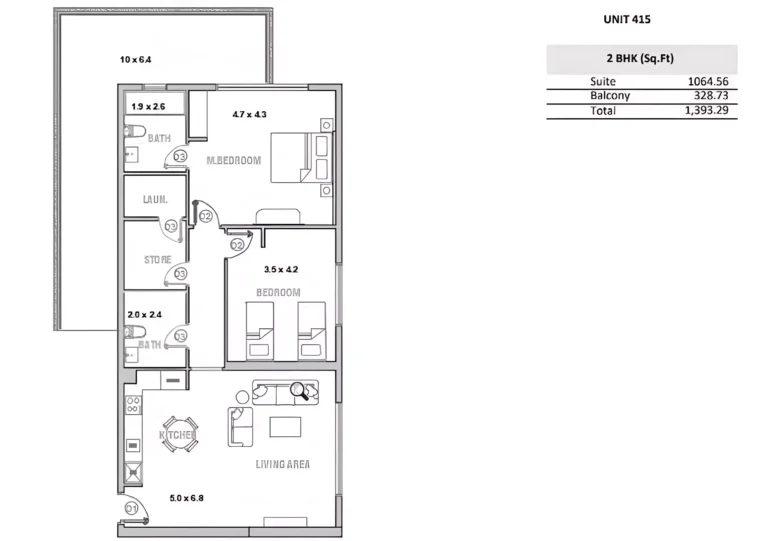 Equiti Garden floor plan 2 BR · 1393 sqft
