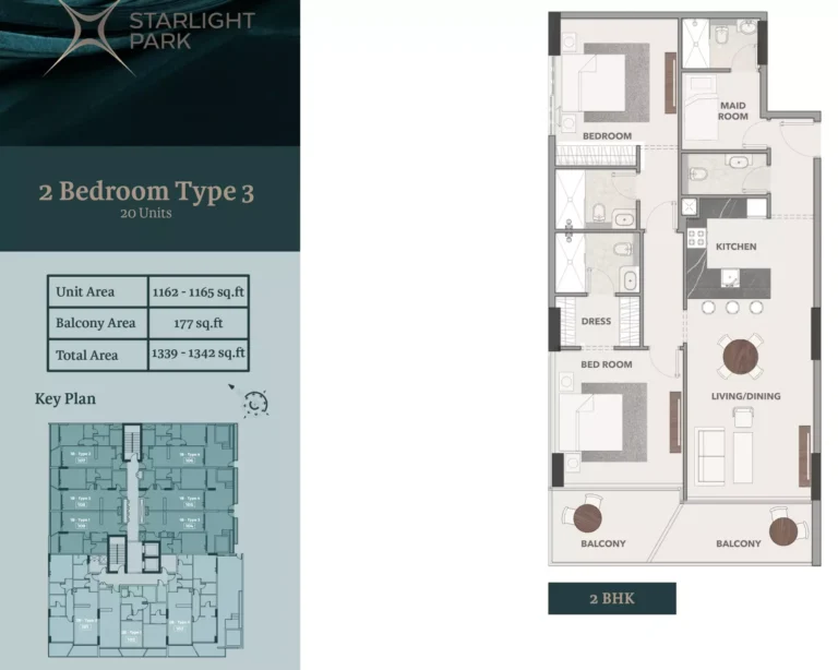 Starlight Park floor plan 2-спальн. · 1342 sqft