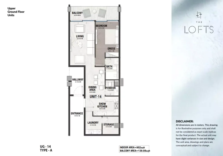The Lofts floor plan 1-спальн. · 952 sqft