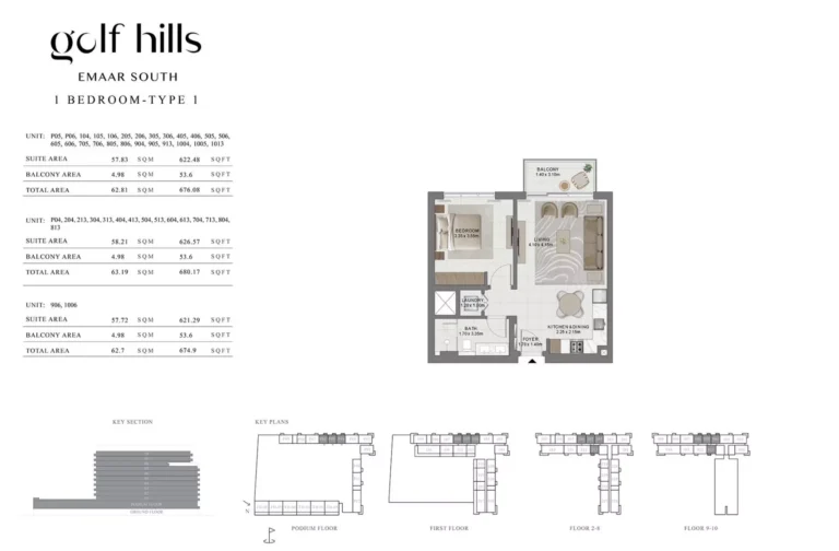 Golf Hills floor plan 1 BR · 674 sqft