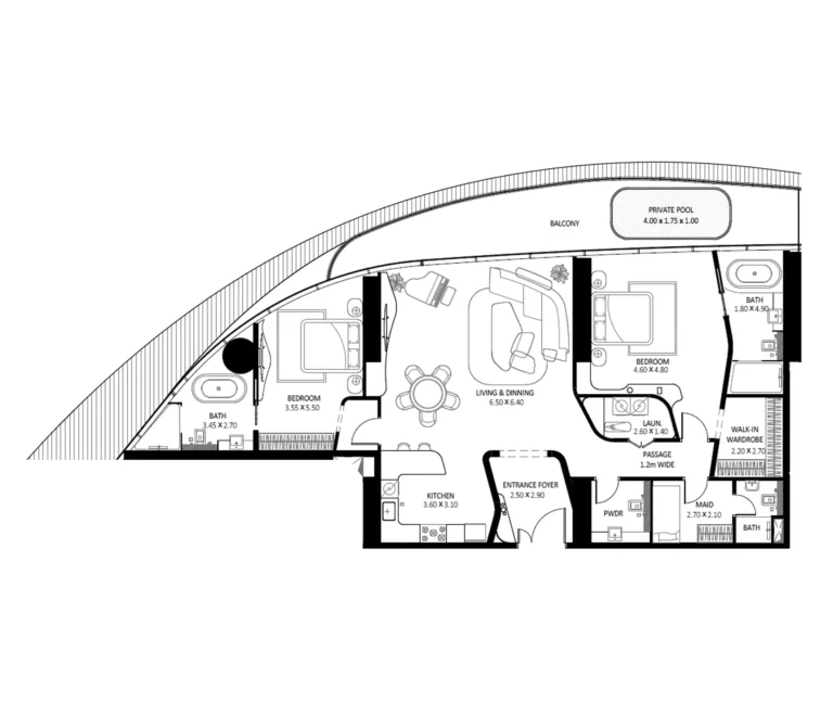Bugatti Residences floor plan 2 BR · 2199 sqft