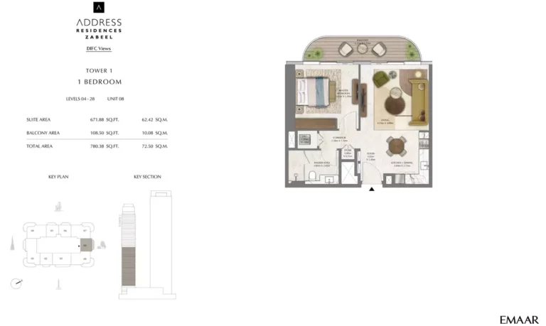 Address Residences Zabeel floor plan 1-спальн. · 780 sqft