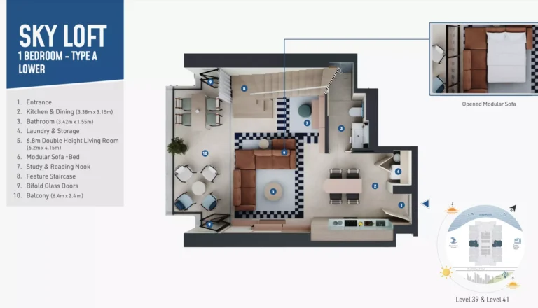 Rove Home Dubai Marina floor plan 1-спальн. · 1130 кв. фут