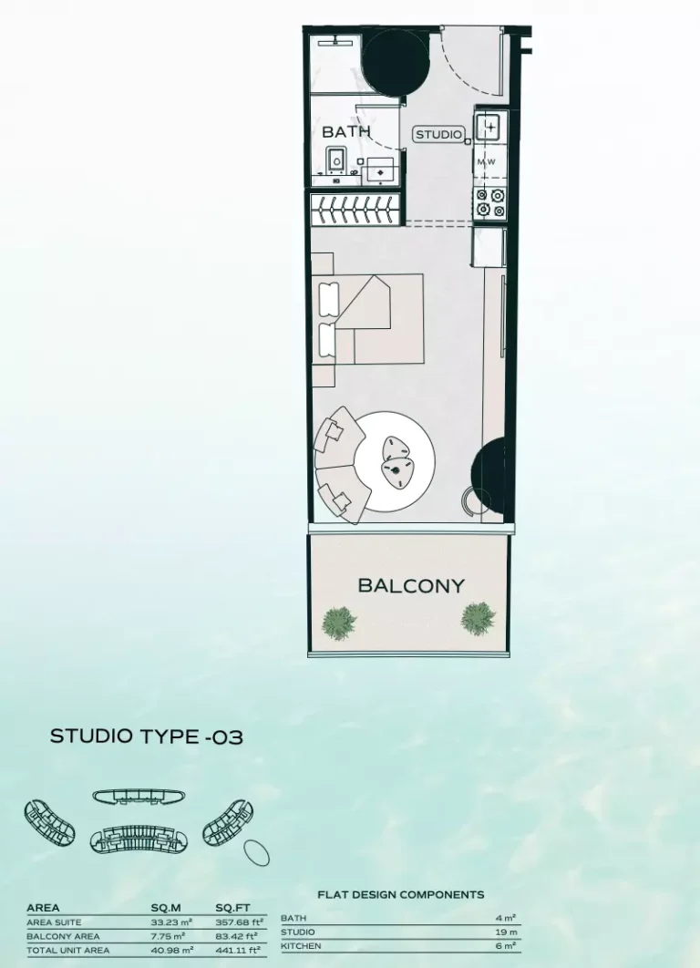 Binghatti Aquarise floor plan Studio · 441 sqft