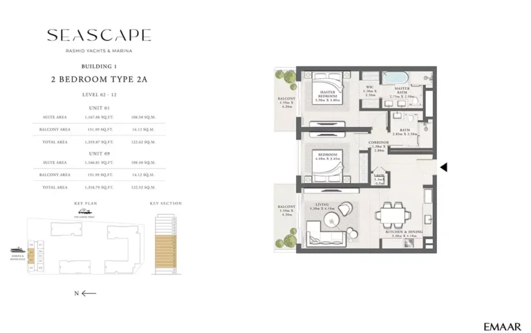 Seascape floor plan 2 BR · 1318 sqft