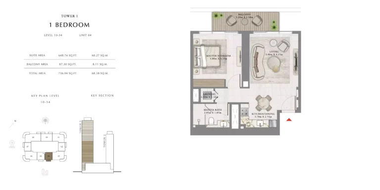 Seapoint floor plan 1 BR · 736 sqft