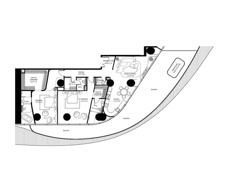 Bugatti Residences floor plan 2 BR · 3106 sqft