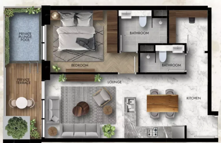 Lucky Royale Residence floor plan 1-спальн. · 840 sqft