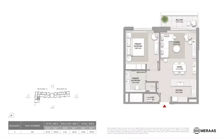 City Walk Crestlane 2 floor plan 1-спальн. · 792 sqft