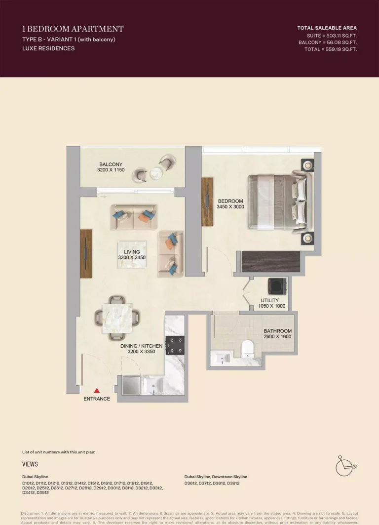 SkyVue Altier floor plan 1 BR · 559 sqft