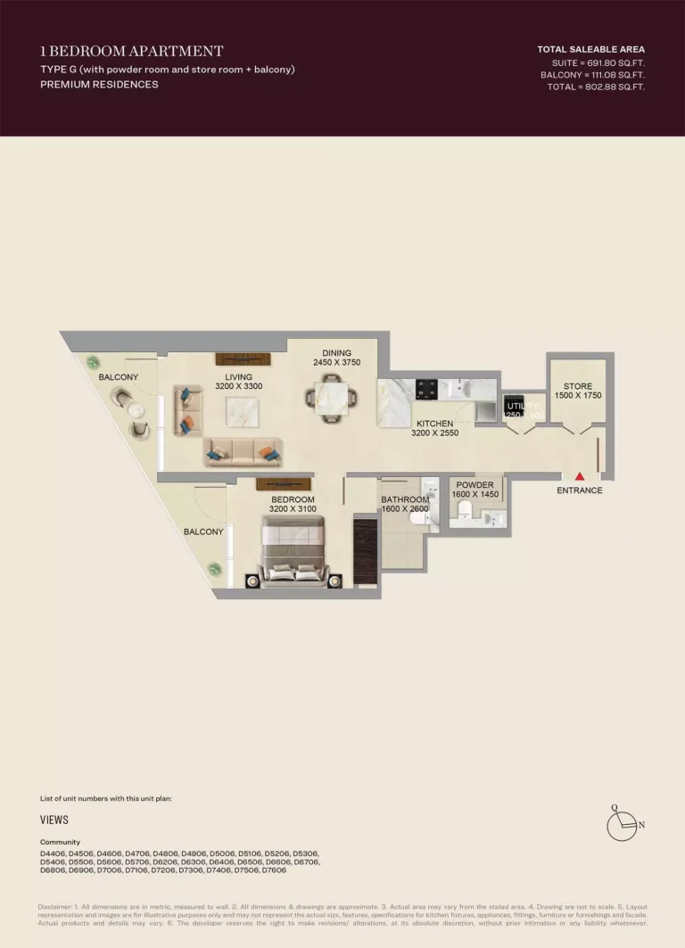 SkyVue Altier floor plan 1 BR · 802 sqft