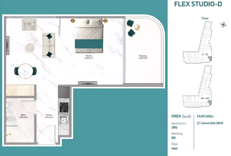 Breez by Danube floor plan Студия · 466 sqft