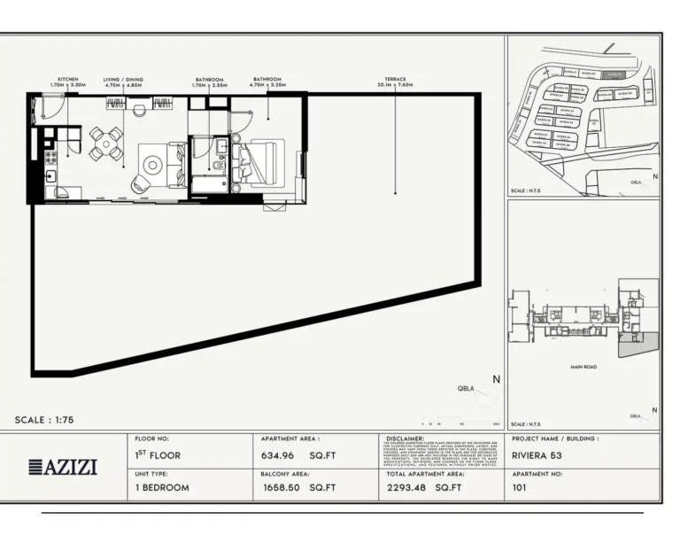 Azizi Riviera 53 floor plan 1 BR · 2293 sqft