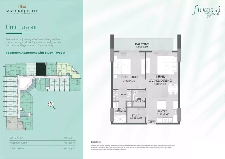 Floarea Grande floor plan 1 BR · 835 sqft