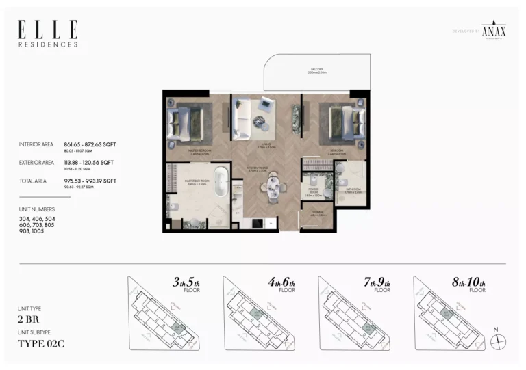 Elle Residences floor plan 2 BR · 975 sqft