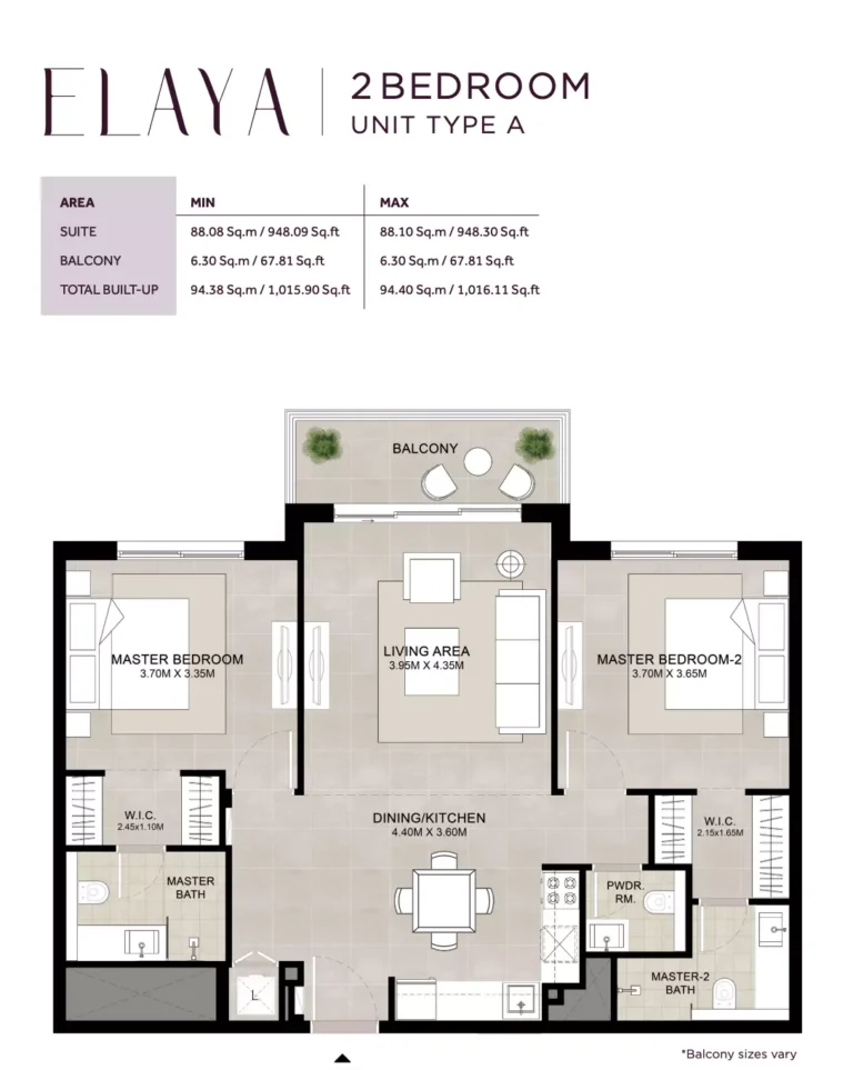 Elaya floor plan 2 BR · 1016 sqft