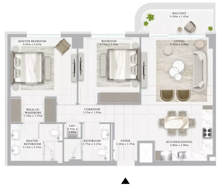 Ocean Star floor plan 2-спальн. · 1155 sqft