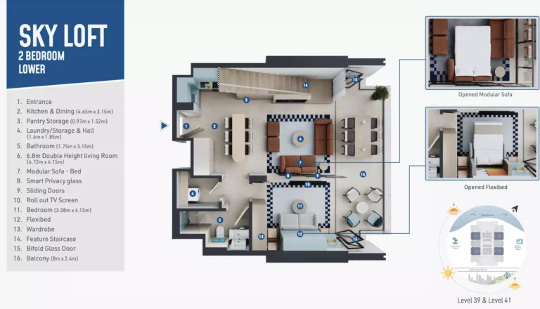 Rove Home Dubai Marina floor plan 2-спальн. · 1511 кв. фут