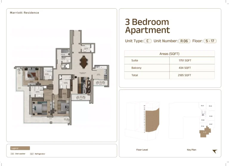 Marriott Residences Sheikh Zayed Road floor plan 3 BR · 2185 sqft