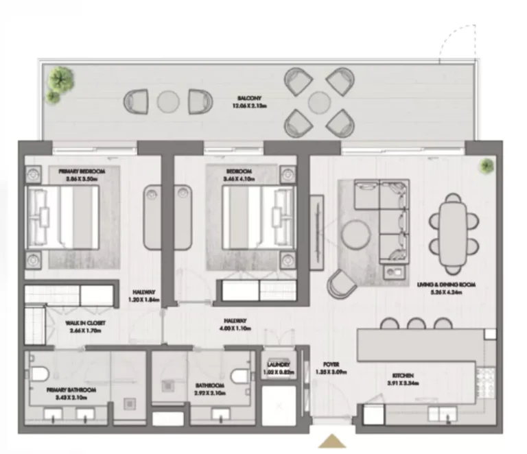 Riwa floor plan 2-спальн. · 1446 sqft