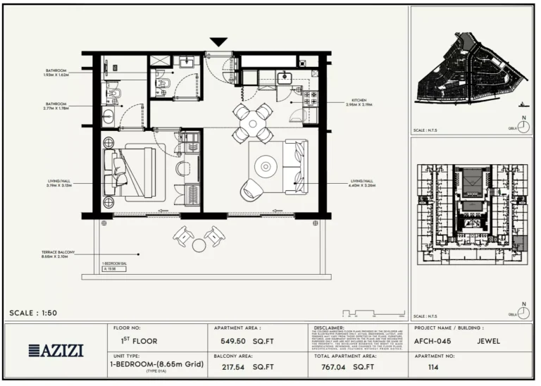 Azizi Jewel floor plan 1-спальн. · 767 sqft