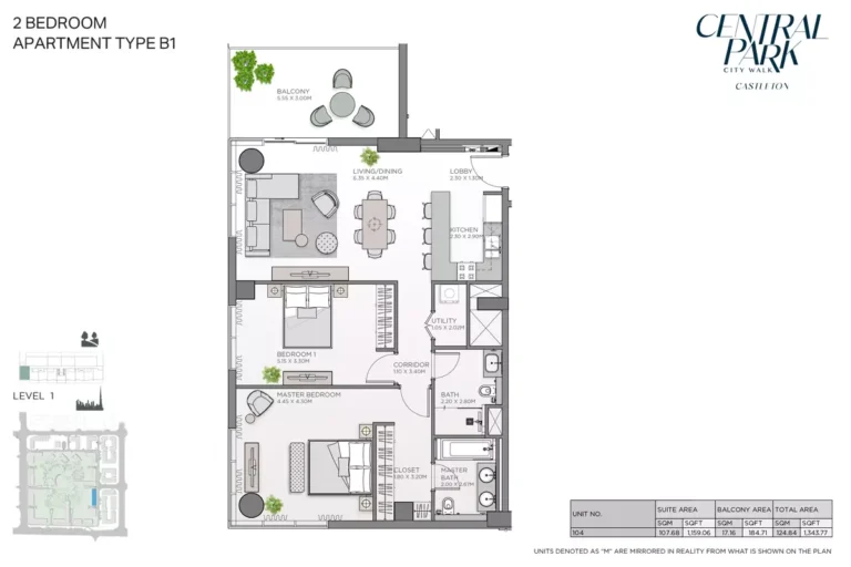 Castleton at Central Park floor plan 2 BR · 1343 sqft