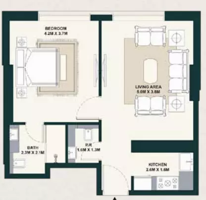 Exotica by Al Marina floor plan 1 BR · 590 sqft