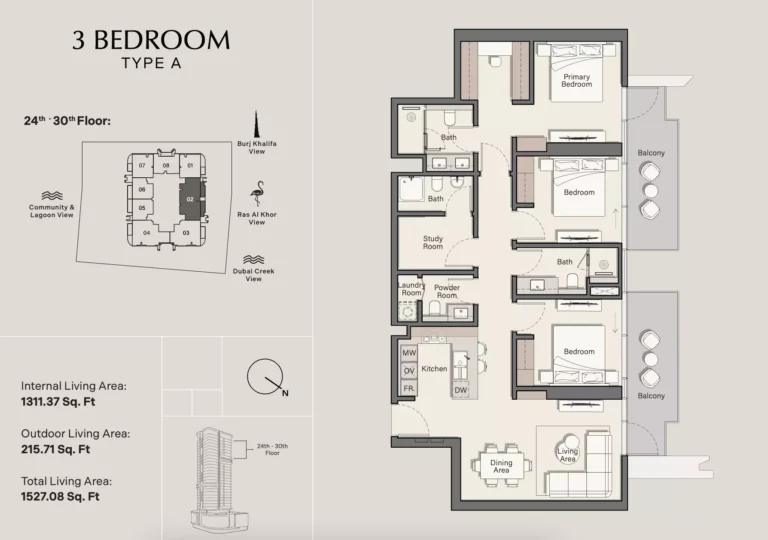 Belmore Residences floor plan 3 BR · 1527 sqft