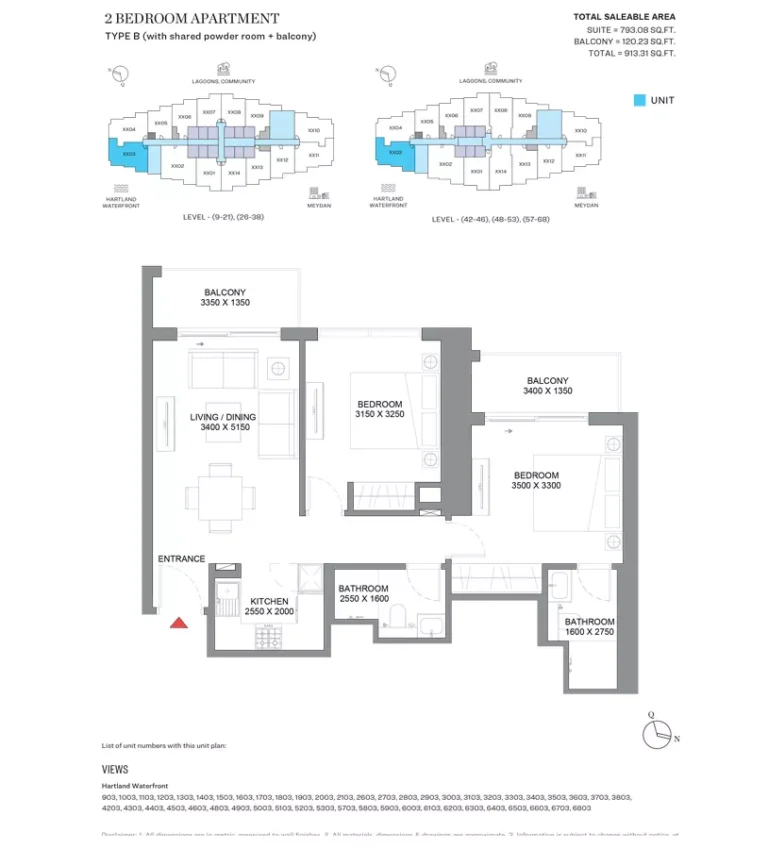 360 Riverside Crescent floor plan 2 BR · 913 sqft