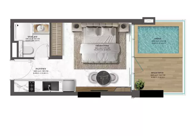 Lazord by LAPIS floor plan Студия · 372 sqft
