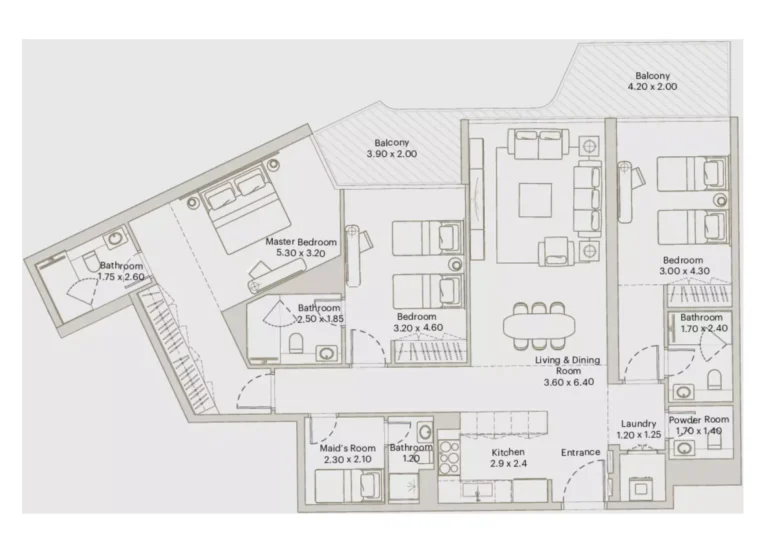 Eleve by Deyaar floor plan 3 BR · 1666 sqft