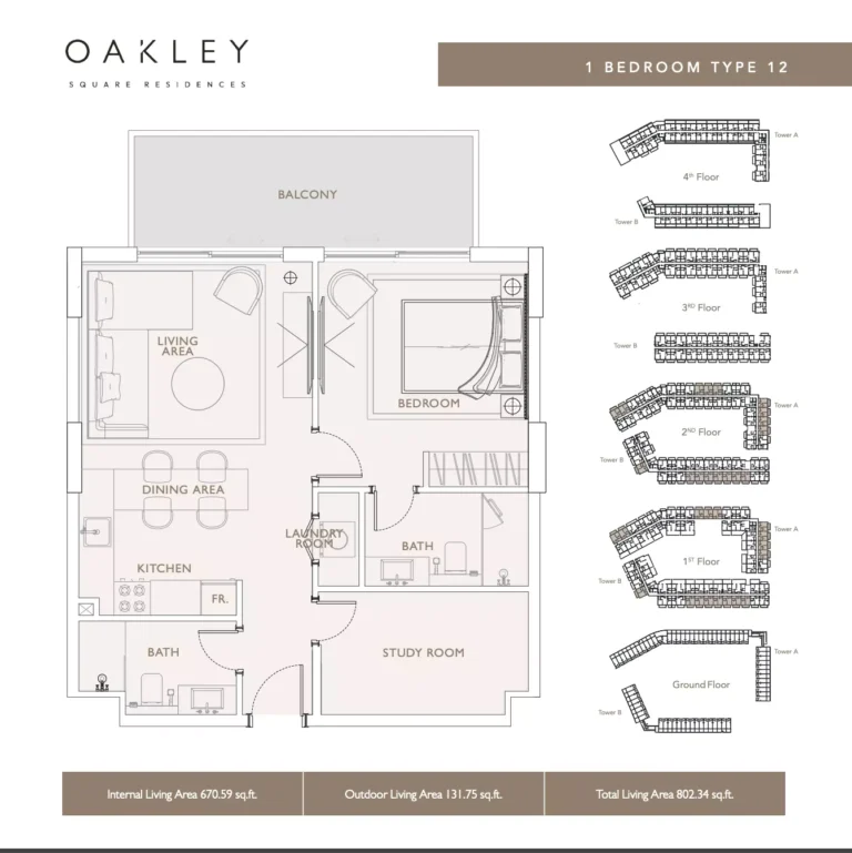 Oakley Square Residences floor plan 1 BR · 802 sqft