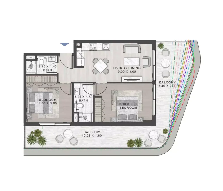Elo 3 floor plan 2-спальн. · 969 sqft