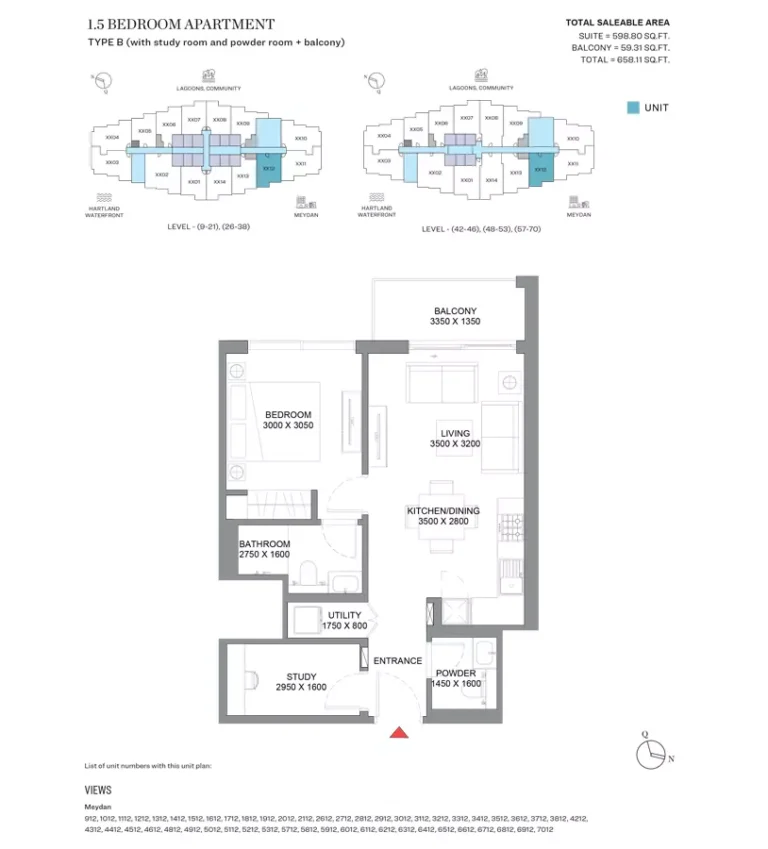 360 Riverside Crescent floor plan 2 BR · 658 sqft